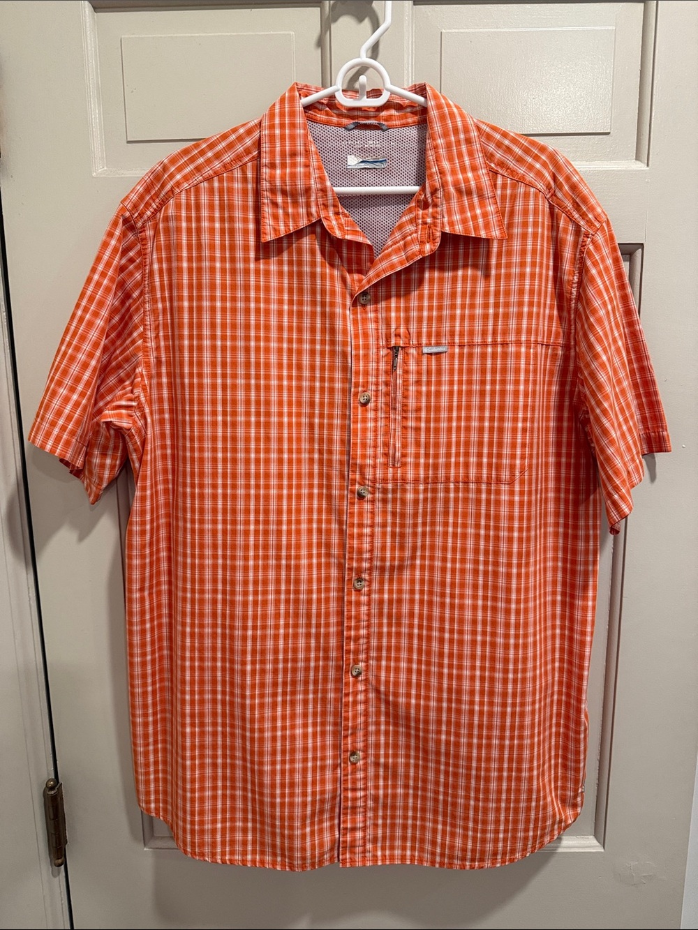Columbia Omni-Shade Plaid Button Down Shirt Orange/White Size XL